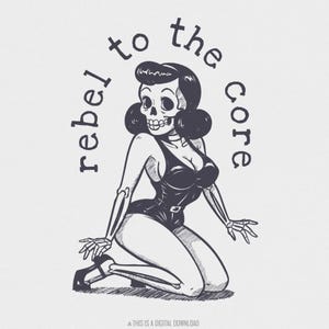 PNG de pin up vintage, clipart de esqueleto de Halloween, diseño de tatuaje rockabilly, calavera retro sexy, descarga digital por sublimación