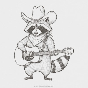 Wasbeercowboy PNG, vintage cowboykunst, western shirtontwerp, grappig dierenontwerp, humor uit de vuilnispanda, retro wasbeer, digitale download