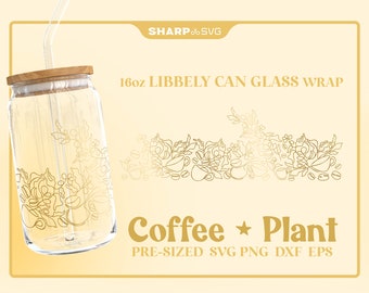 Coffee Lover Can Glass Wrap SVG • 16oz Glass Beer Can Cutfile • Can Template • digital files dxf eps png • Cricut • Silhouette