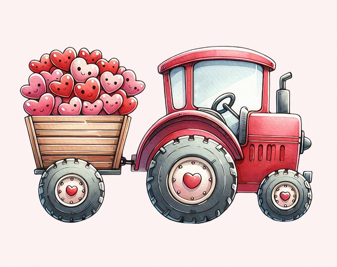 Valentines Day Tractor PNG, Kids Valentine Download, Boys Valentine Tractor Design, Heart PNG, Instant Download, Sublimation PNG