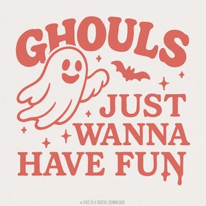 Les goules veulent juste s'amuser PNG, Halloween rétro PNG, chemise Halloween, fantôme mignon, téléchargement numérique drôle Halloween, art de la saison effrayante
