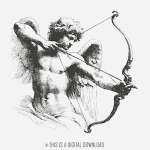 Archer classique de Cupidon PNG, arc et flèche d'ange intemporels, art romantique de Cupidon de cru, T-shirt d'icône d'amour, Saint-Valentin élégant