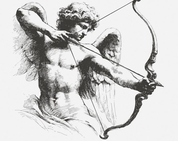 Classic Cupid Archer PNG, Timeless Angel Bow and Arrow, Vintage Romantic Cupid Art, Love Icon T-shirt, Elegant Valentine’s Day