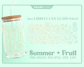 Summer Fruit SVG Can Glass Wrap SVG • 16oz Glass Beer Can Cutfile • Can Template • digital files dxf eps png • Cricut • Silhouette