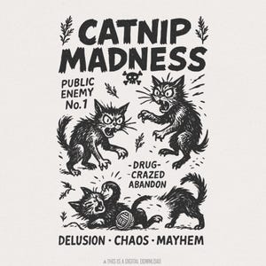 Cataire Madness PNG, conception vintage de chat drôle d'amant de chat, art fou de chat de chat noir, Clipart d'animal PNG pour les chemises, téléchargement numérique PNG