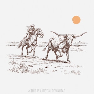 Cowboy Lasso Western PNG, Rodeo Sublimation Design, Retro Cowboy And Horse, Digital Download, Western Graphics, Vintage Shirt Design