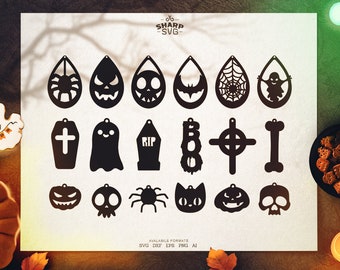 Halloween Earrings SVG - Halloween Leather Earrings SVG - Cricut cut files - Silhouette dxf files - Fall svg - Halloween cut files