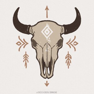 Boho stier schedel PNG, westerse schedel PNG-kunst, tribal geometrisch zuidwestenontwerp, trendy boho schedel sublimatie, digitale download