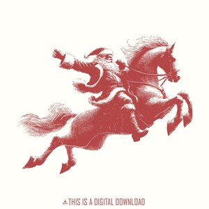 Papai Noel Cavalgando Cavalo PNG Download Digital, Design de Natal Ocidental, Sublimação de Natal de Cowboy, Papai Noel Retro, Natal de Cowgirl