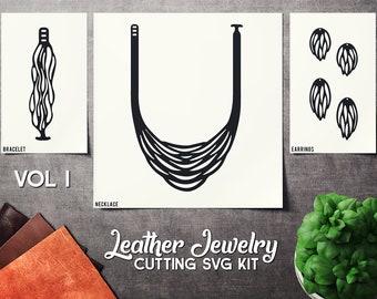 Leather Kit SVG - Earrings Bracelet Necklace -  VOL 1 - Cricut Files - Cutting Template - Leather Jewelry Templates Cut Files Laser DXF