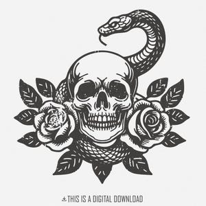 Caveira Cobra PNG, Caveira Floral, Cobra Clipart png, Caveira Clipart png, Arte Gótica png, Design de Caveira png, Arte Vintage PNG, Rosas Cobra png