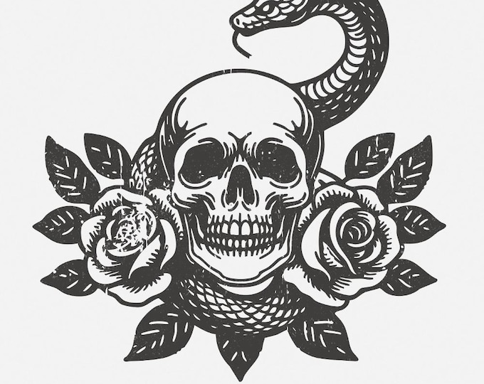 Skull Snake PNG, Floral Skull, Snake Clipart png, Skull Clipart png, Gothic Art png, Skull Design png, Vintage Art PNG, Roses Snake png