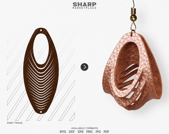 Sculpted Earring SVG, Leather Twisted SVG, Pendant SVG Tridimensional Earrings dxf 3D Leather Jewelry Laser Cut Template Commercial Use