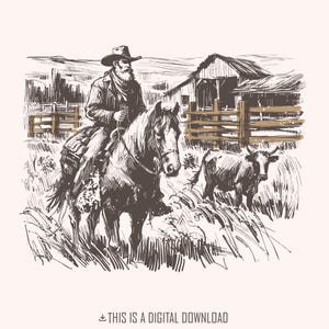 Cowboy Horse png, Vintage Wrangler PNG, Arte retrò da cowboy, Western Rodeo, Bovini PNG, Design a sublimazione western, Download retrò
