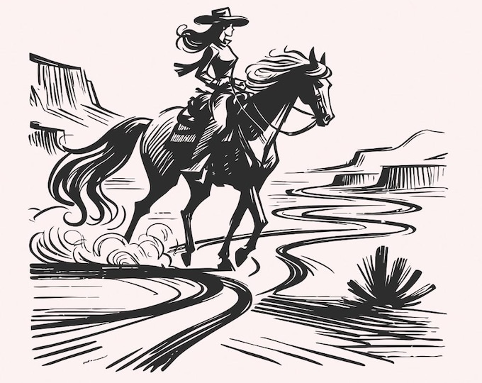 Cowgirl Country Western png, Vintage Illustration PNG, Retro Cowgirl Boho, Wrangler, Hand Drawn Western Sublimation Graphics