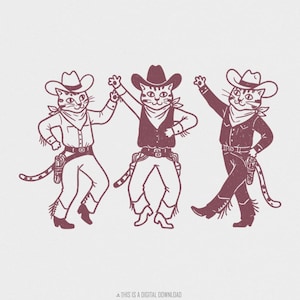 Gatto cowboy retrò PNG, divertente arte western, download digitale vintage, regalo nostalgico, design a sublimazione di un gatto carino, grafica per maglietta country