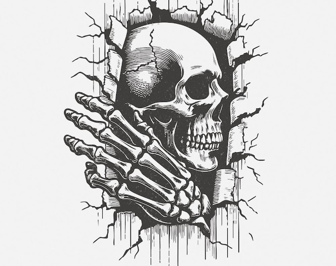 Skull In The Wall PNG, Skeleton png, Digital Product, Instant Download, Skull Clipart, Halloween png, Skull Png