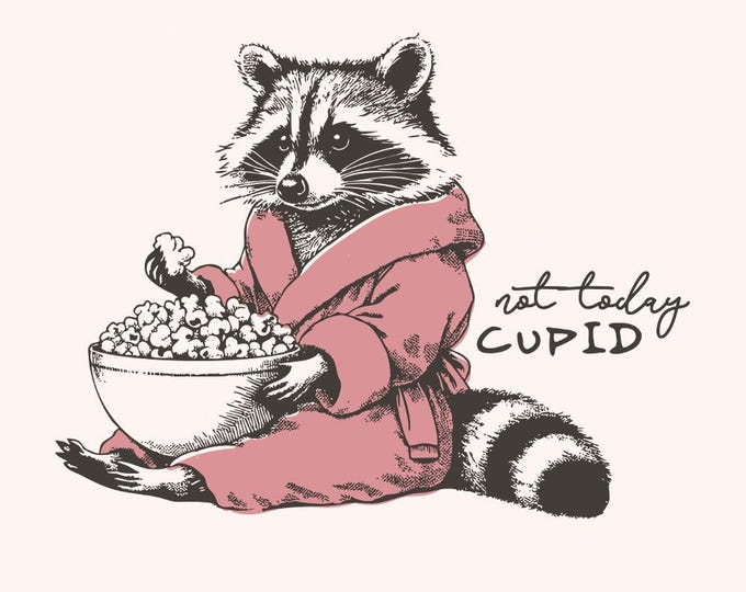 Not Today Cupid Funny Raccoon PNG, Valentine's Day Sublimation Design, Sarcastic Feral Humor, Retro Valentines, Snarky Trash Panda, VDay