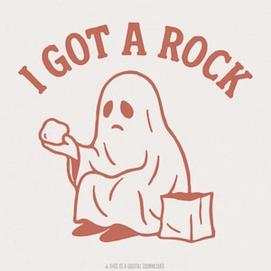J'ai un rock PNG, téléchargement numérique Halloween fantôme rétro, Halloween drôle PNG, fantôme mignon, sublimation de chemise des bonbons et des sorts, art fantôme triste