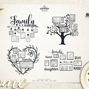 Family Collage SVG Bundle  - Family Tree SVG - Family Wall Frames SVG - Family Wall Art - Customizable Tree svg - Cricut Laser Silhouette