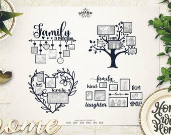 Family Collage SVG Bundle  - Family Tree SVG - Family Wall Frames SVG - Family Wall Art - Customizable Tree svg - Cricut Laser Silhouette