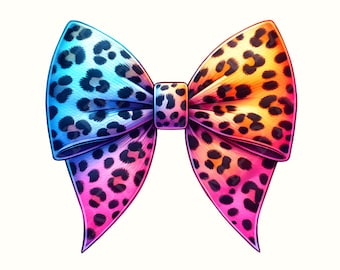 Colorful Leopard Print Bow PNG, Rainbow Animal Print, Trendy Digital Art, Fashion Clipart, Sublimation Design, Instant Download