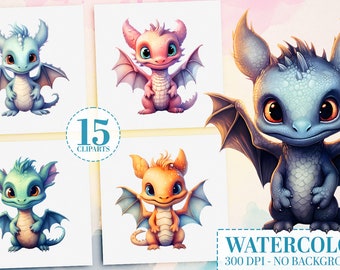 Baby Dragon Clipart Bundle, 15 Cute Dragon PNG, Fantasy Kids Art, Kawaii Dragon Stickers, Best Seller Digital Art, Dragon Birthday Decor