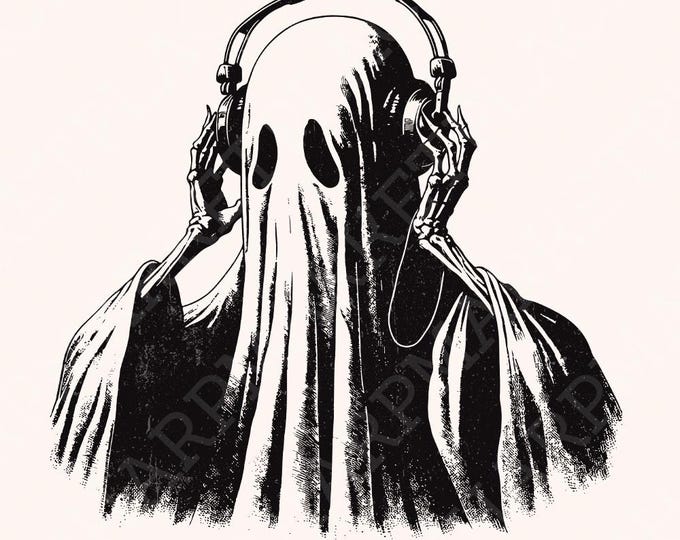 Ghost Listening Music PNG, Ghosts png, Halloween Ghost Png, Halloween PNG, Cute Ghost Png, Spooky Vibes Png, Sublimation, Retro Halloween