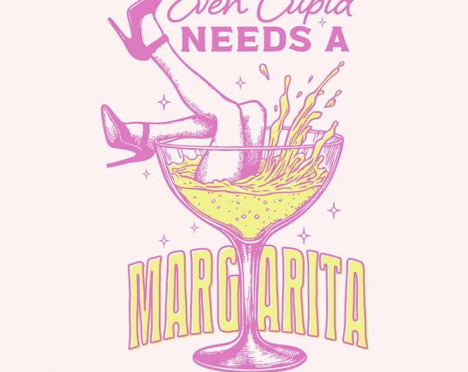 Even Cupid Needs a Margarita PNG, Retro Valentine PNG, Disco Ball PNG, Funny Cupid Tee, Drinking Vday Tee, Digital png, Instant Download