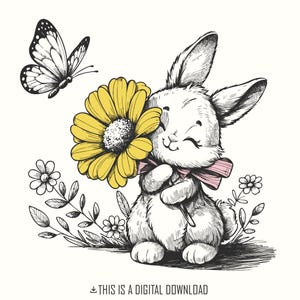 Fichier png de lapin, conception de png de papillon, clipart lapin PNG, lapin floral, clipart, silhouette de lapin, bébé animal, papillon
