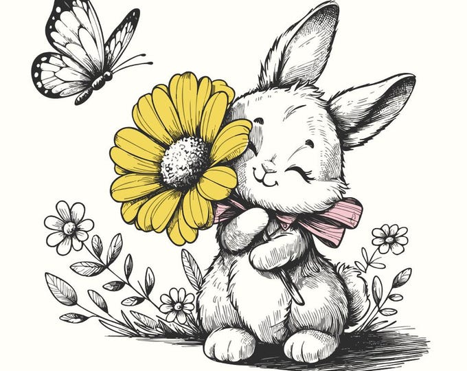 Bunny png File, Butterfly png Design, Rabbit Clipart PNG, Floral Bunny, Clipart, Rabbit Silhouette, Baby Animal, Butterfly