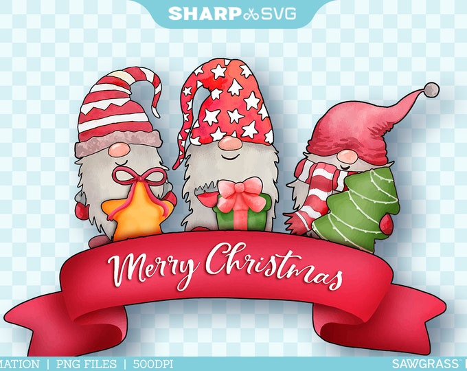 Merry Christmas Gnome PNG - Christmas Sublimation Design - Gnome Christmas PNG - Christmas Clipart - Hand Drawn Watercolor - Sublimation