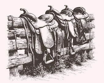 Western Saddle PNG, Sublimation Design, Digital Download, Cowboy Cowgirl Western PNG, Vintage Retro Farm Graphics, Country Western Design
