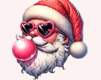 Retro Santa Christmas Blowing Bubble Png, Vintage Christmas Png, Groovy Santa Png, Sublimation Png, Preppy Santa Png, Digital Download Png
