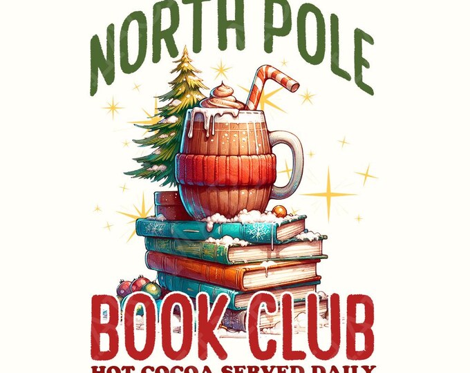 North Pole Book Club PNG, Christmas Books Png, Book Lover Png, Cozy Seasonal Art, Holiday Wall Decor, Xmas Png, Winter Design