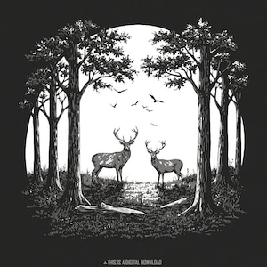 Whitetail Buck PNG Download, Deer Art, Wildlife Digital Art, Hunting Season Design, Retro Deer Scene, POD Ready, Deer png