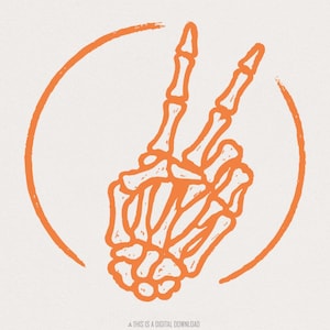 Signe de la paix squelette PNG, main squelette Halloween rétro, saison effrayante PNG, Peace Art, Clipart de main d'os, art de la chemise en téléchargement numérique génial