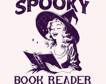 Spooky Book Girl PNG, Halloween Book Digital Download, Book Witch Sublimation, Bookish Gift for Bookworm, Cozy Girl PNG, Witch Reading PNG