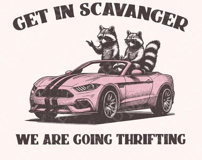 Raccoon PNG Thrifting Design, Funny Quote Retro Vintage Digital File, Trendy Raccoon png, Trash Panda, Instant Download, Funny Racoon PNG