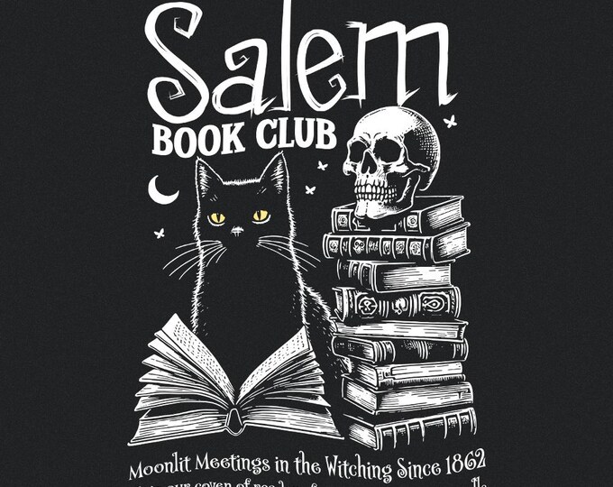 Salem Book Club PNG, Spooky Season, Retro Halloween Tee, Bookish Halloween, Sublimation Design, Black Cat PNG, Witchy PNG, Fall Vibes