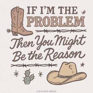 If I'm The Problem, png, countrymuziek downloaden, Nashville png, retro cowgirl-kunst, westerse sublimatie, luipaard, rodeo, stierenschedelontwerp
