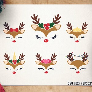 Rentier Gesichter SVG Bundle - Weihnachten Rentier SVG - süßes Gesicht Schneidedateien - Einhorn SVG - Silhouette Cameo dxf - Schneide Dateien für Cricut