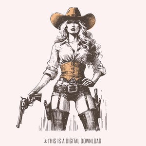 Retro Hot Cowgirl PNG, Download digital do oeste selvagem ocidental, Design vintage de cowgirl sexy, Sublimação de estilo country, Boho rústico