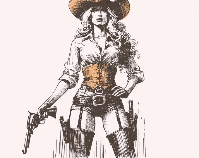 Retro Hot Cowgirl PNG, Western Wild West Digital Download, Sexy Cowgirl Vintage Design, Country Style Sublimation, Rustic Boho