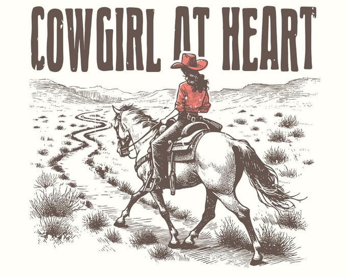 Western Cowgirl Png, Western Valentines Png, Cowgirl T-Shirt Png, Retro Western Design, Bronc Horse Png, Country Girl Design, Sublimation