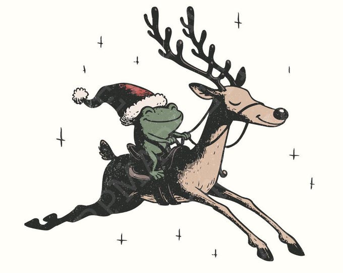 Funny Christmas Frog PNG, Retro frog Sublimation, Feral Girl Digital Download, Vintage Xmas, Trendy Holiday Design
