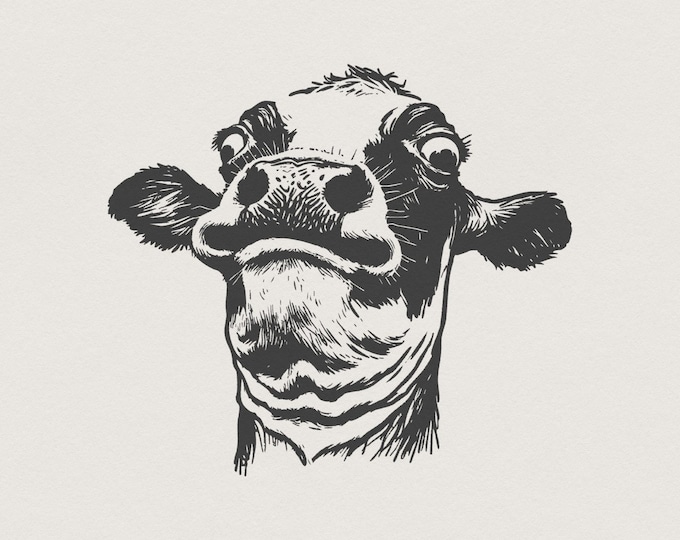 Funny Cow PNG, Quirky Cow Portrait, Watercolor Clipart, Heifer Art, Humorous Cow, Digital Download, Cow Cartoon, Clipart