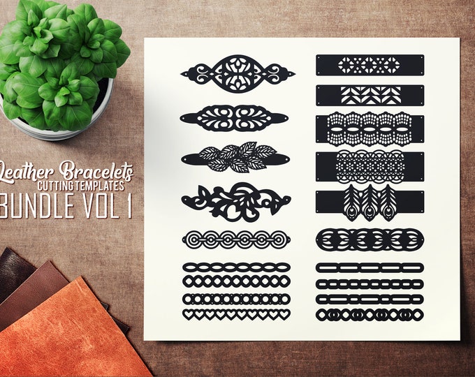 Leather Bracelet SVG - VOL 1 Bundle -  Cuff Bracelet - Leather Bracelet - Cutting Template - Leather Jewelry Templates Cut Files Laser DXF
