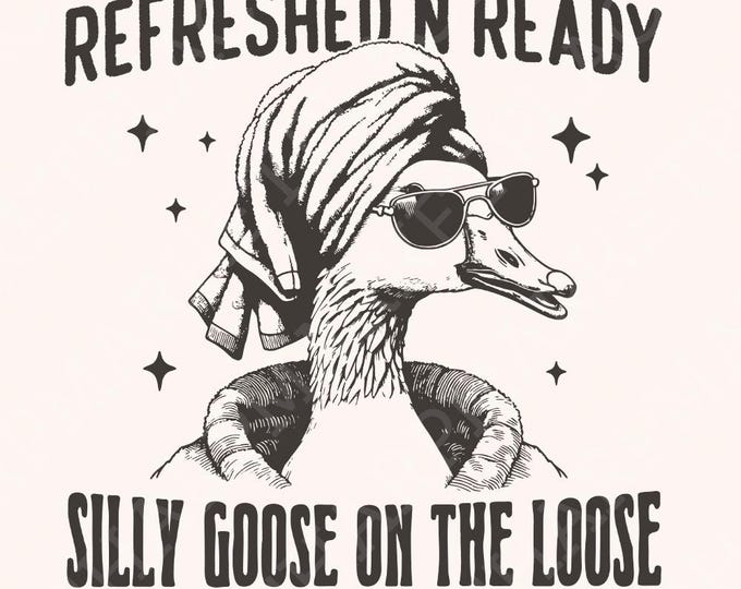 Silly Goose PNG, Cute Preppy Goose, Kawaii Goose in Bathroom, Girly Aesthetic Design, Funny Trendy Art, Quirky Duck Drawing, Digital