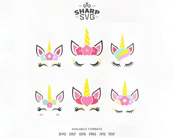 FREE Unicorn SVG - Unicorn Head SVG - Unicorn Cut files - Eyelashes svg - Horn svg - Unicorn Face svg - For Cricut, Silhouette and more